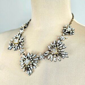 Banana Republic Crystal Starburst Statement Necklace – Gold Tone – Wedding / Eve